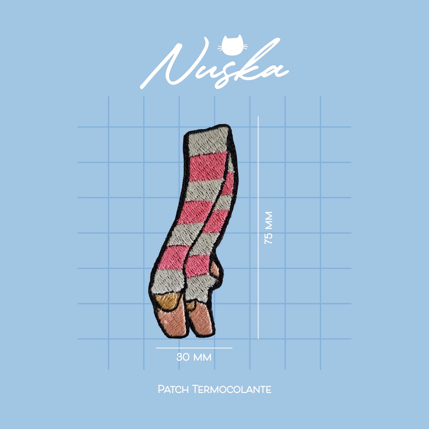 Patch Termocolante Bordado - Ballet Ponta com Polaina Rosa e Branco